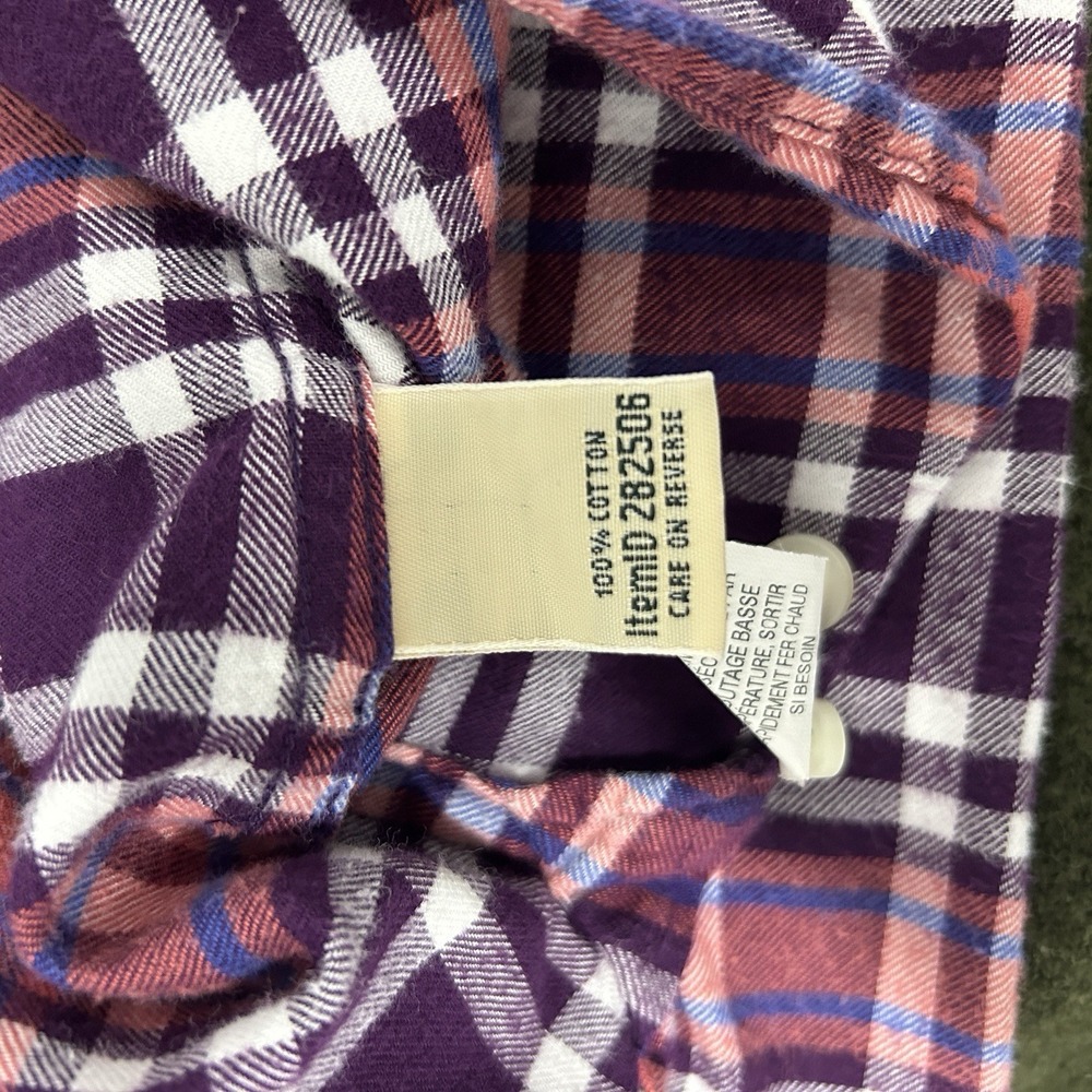 LL Bean‎ Shirt Women's Size Medium Maroon Coral Plaid Button Up 100% Cotton - Picture 7 of 8